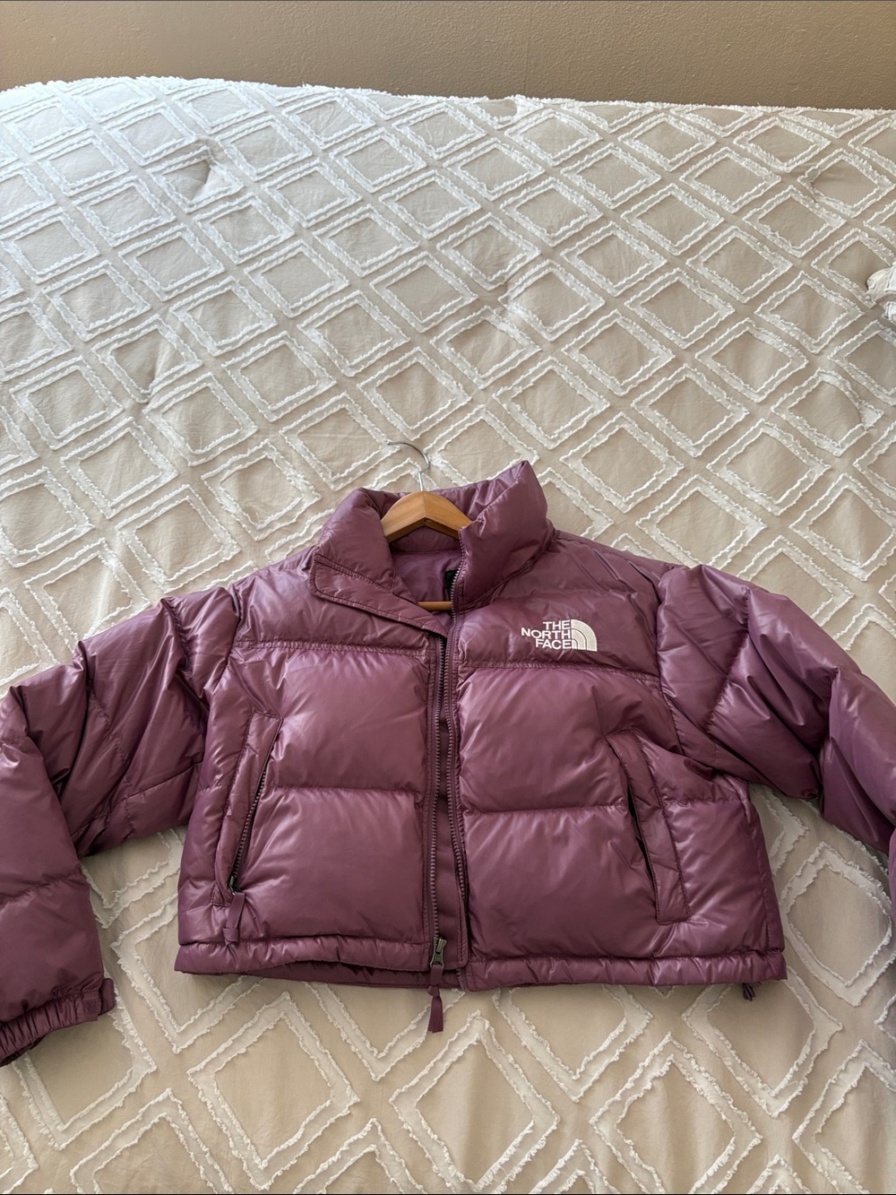 The North Face Mauve Gloss Cropped Puffer Jacket